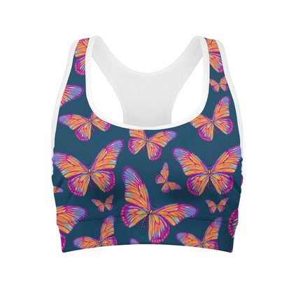 Orange And Purple Butterfly Print Women's Sports Bra