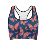 Orange And Purple Butterfly Print Women's Sports Bra