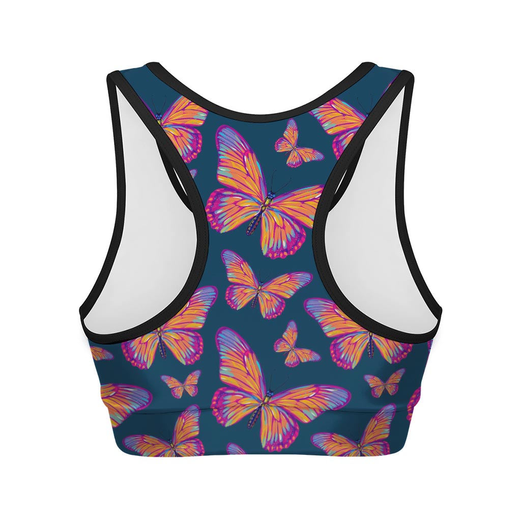 Orange And Purple Butterfly Print Women's Sports Bra