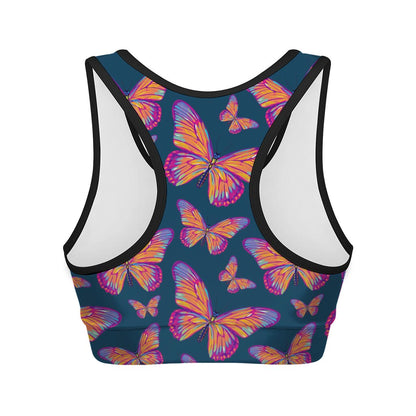 Orange And Purple Butterfly Print Women's Sports Bra