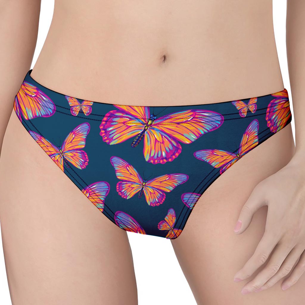 Orange And Purple Butterfly Print Women's Thong