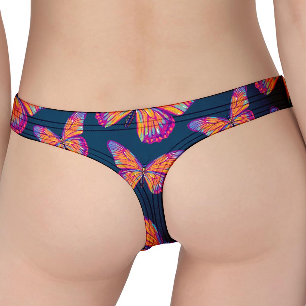 Orange And Purple Butterfly Print Women's Thong