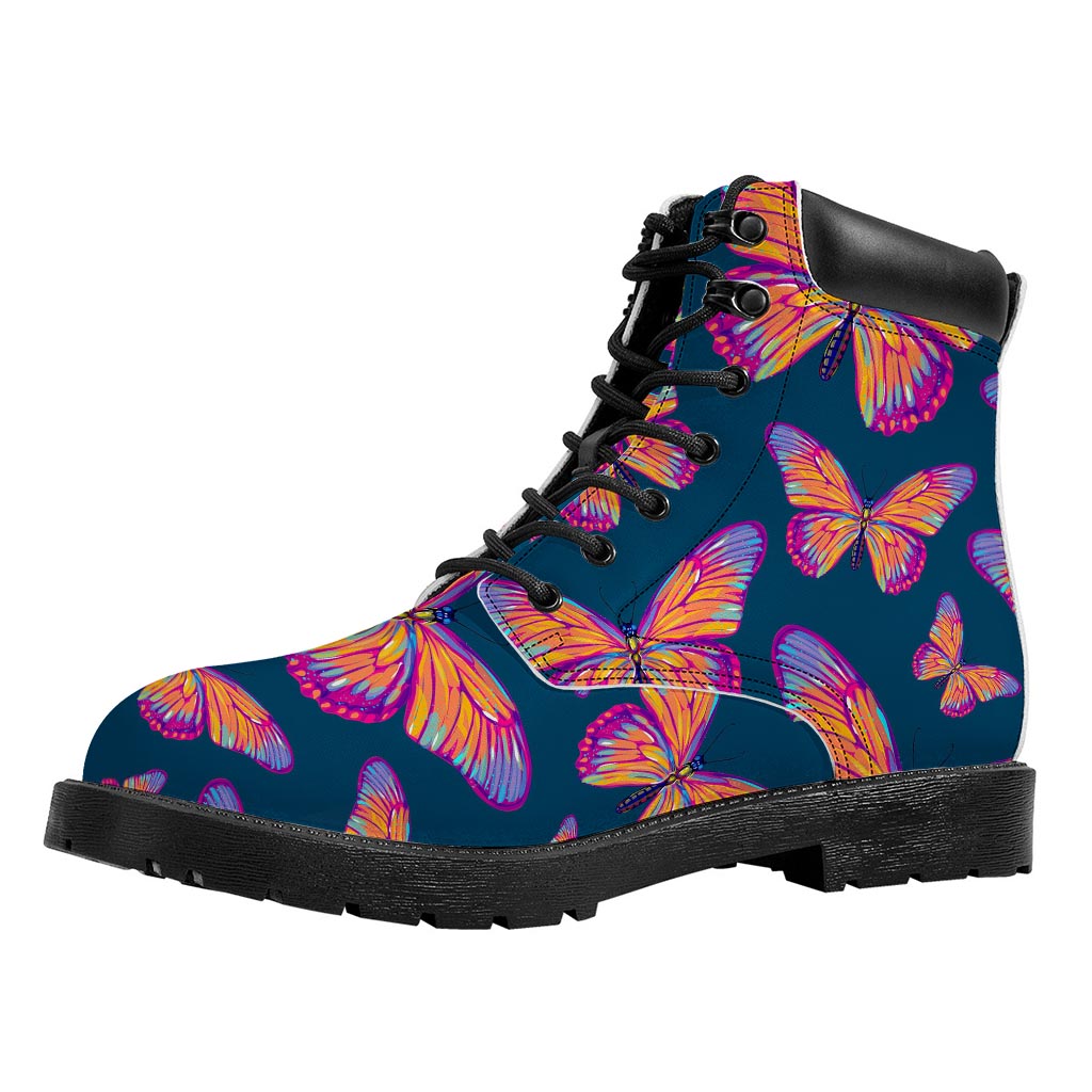 Orange And Purple Butterfly Print Work Boots