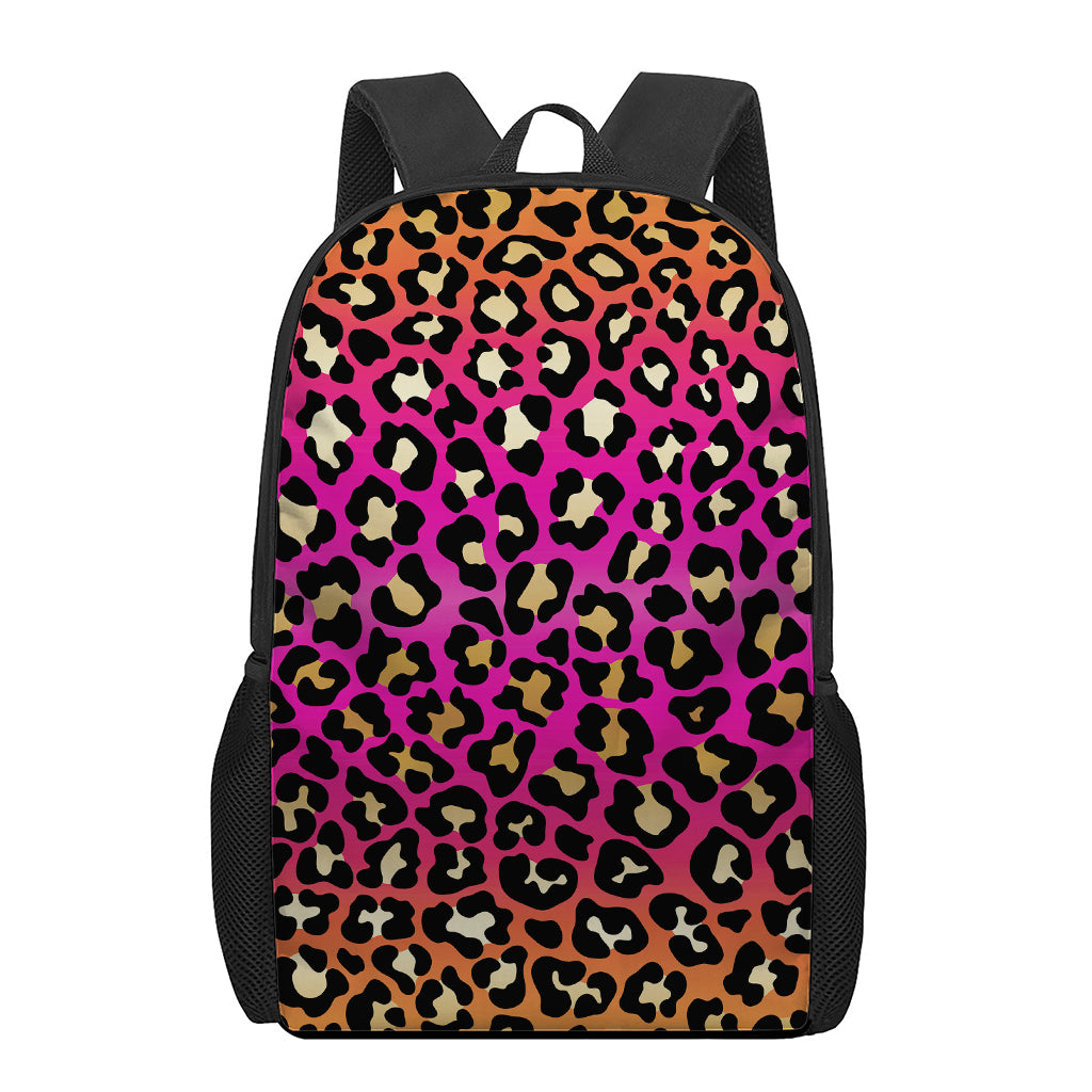 Orange And Purple Leopard Print 17 Inch Backpack