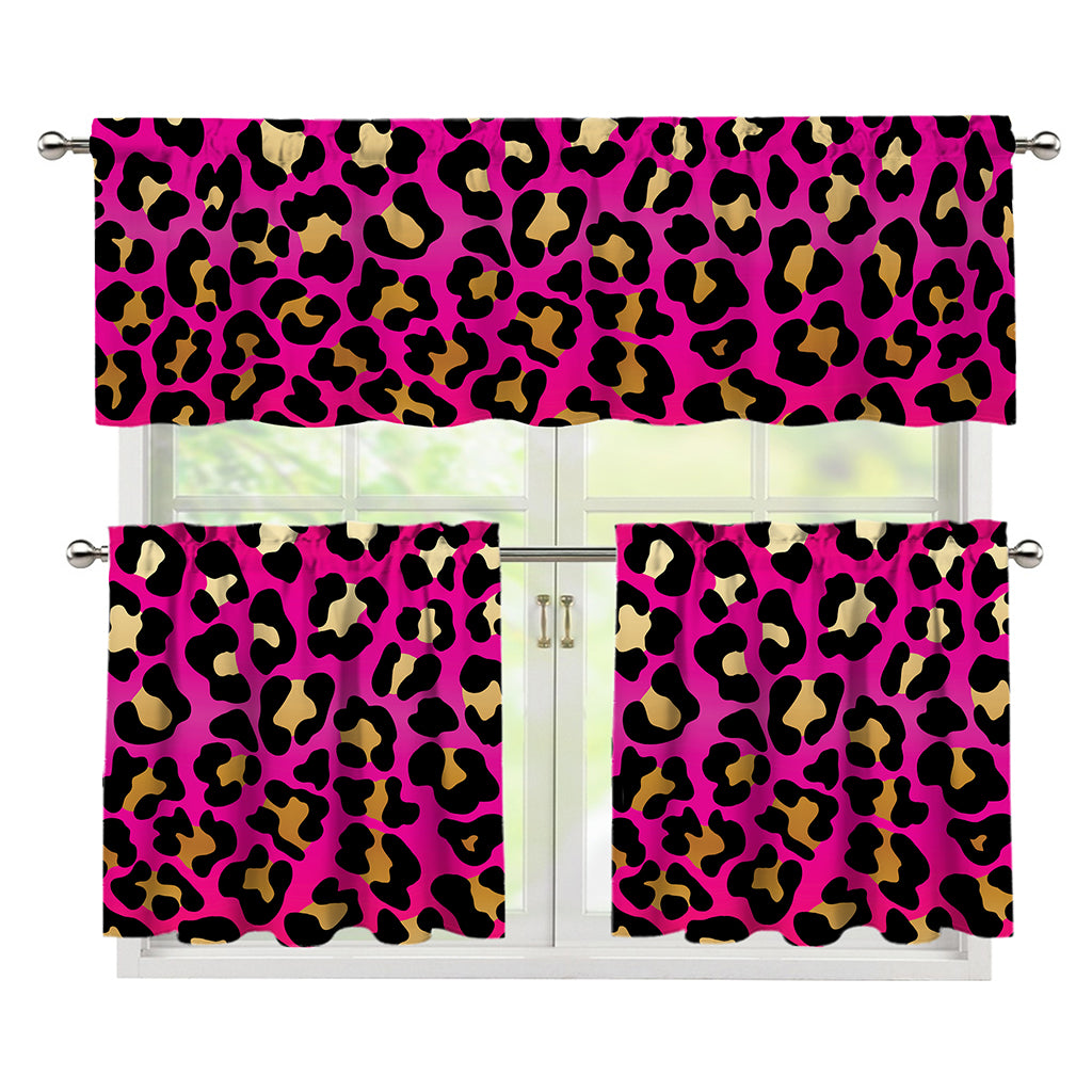 Orange And Purple Leopard Print 3 Piece Kitchen Curtains