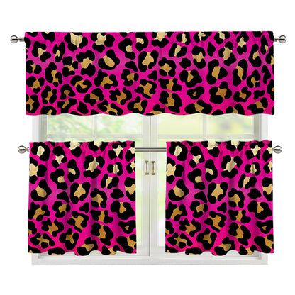 Orange And Purple Leopard Print 3 Piece Kitchen Curtains