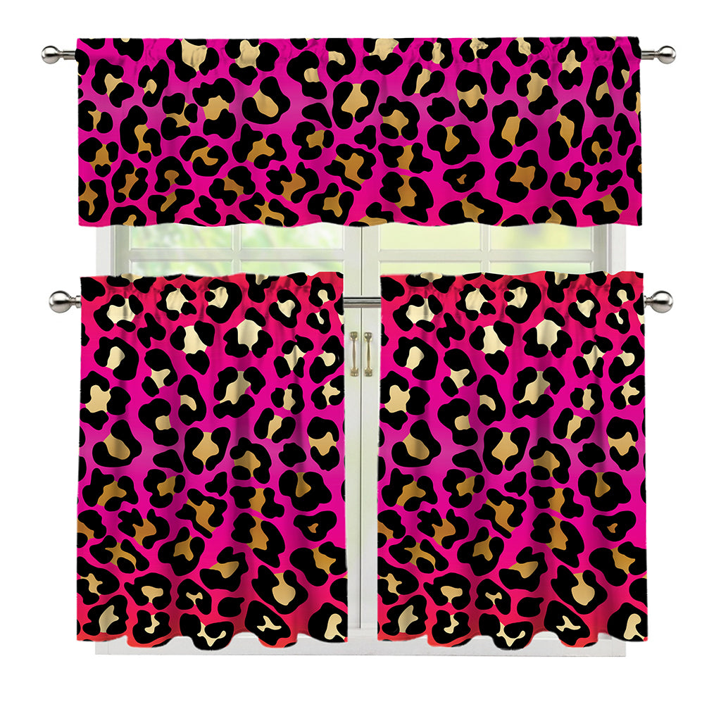 Orange And Purple Leopard Print 3 Piece Kitchen Curtains