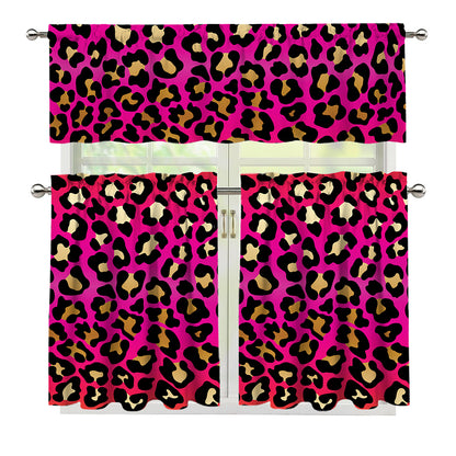 Orange And Purple Leopard Print 3 Piece Kitchen Curtains