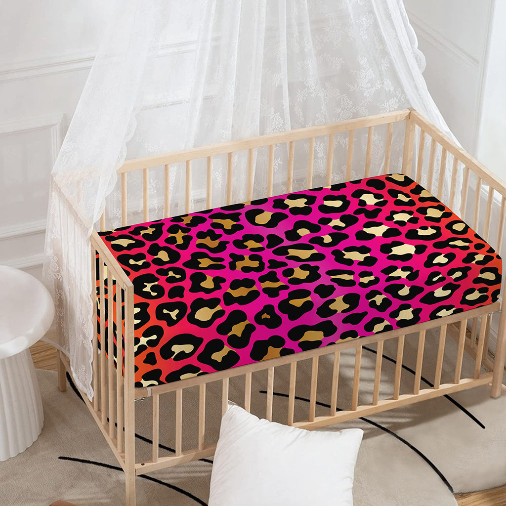 Orange And Purple Leopard Print Baby Crib Sheet