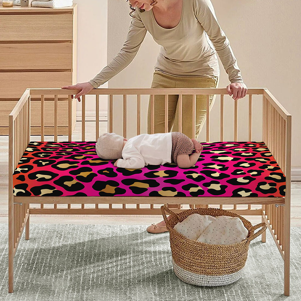 Orange And Purple Leopard Print Baby Crib Sheet