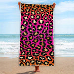 Orange And Purple Leopard Print Beach Towel