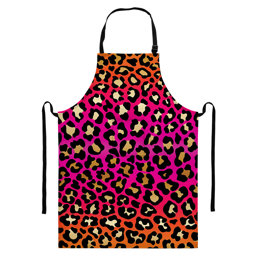 Orange And Purple Leopard Print Bib Apron With Pocket