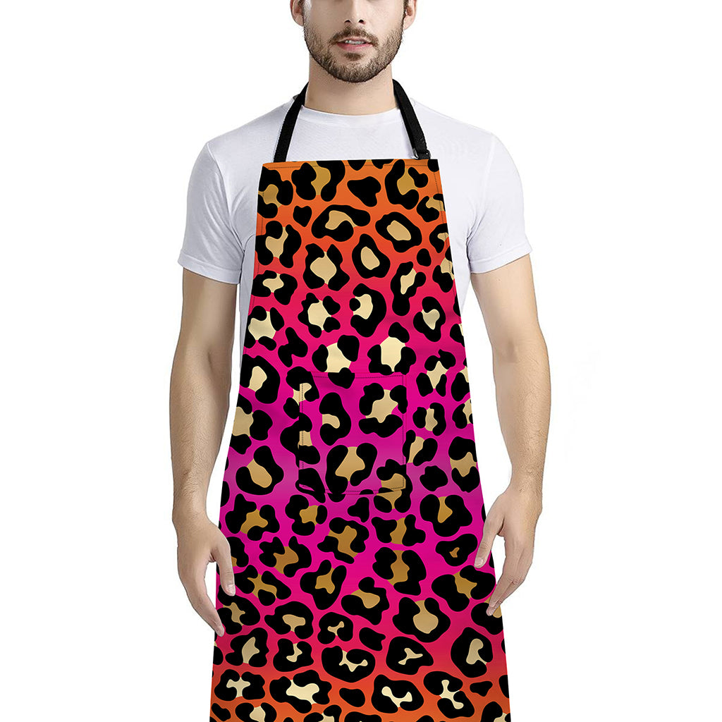 Orange And Purple Leopard Print Bib Apron With Pocket