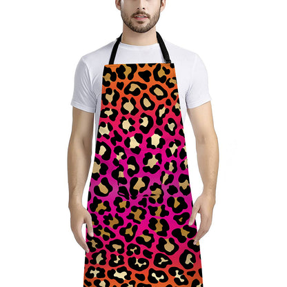 Orange And Purple Leopard Print Bib Apron With Pocket
