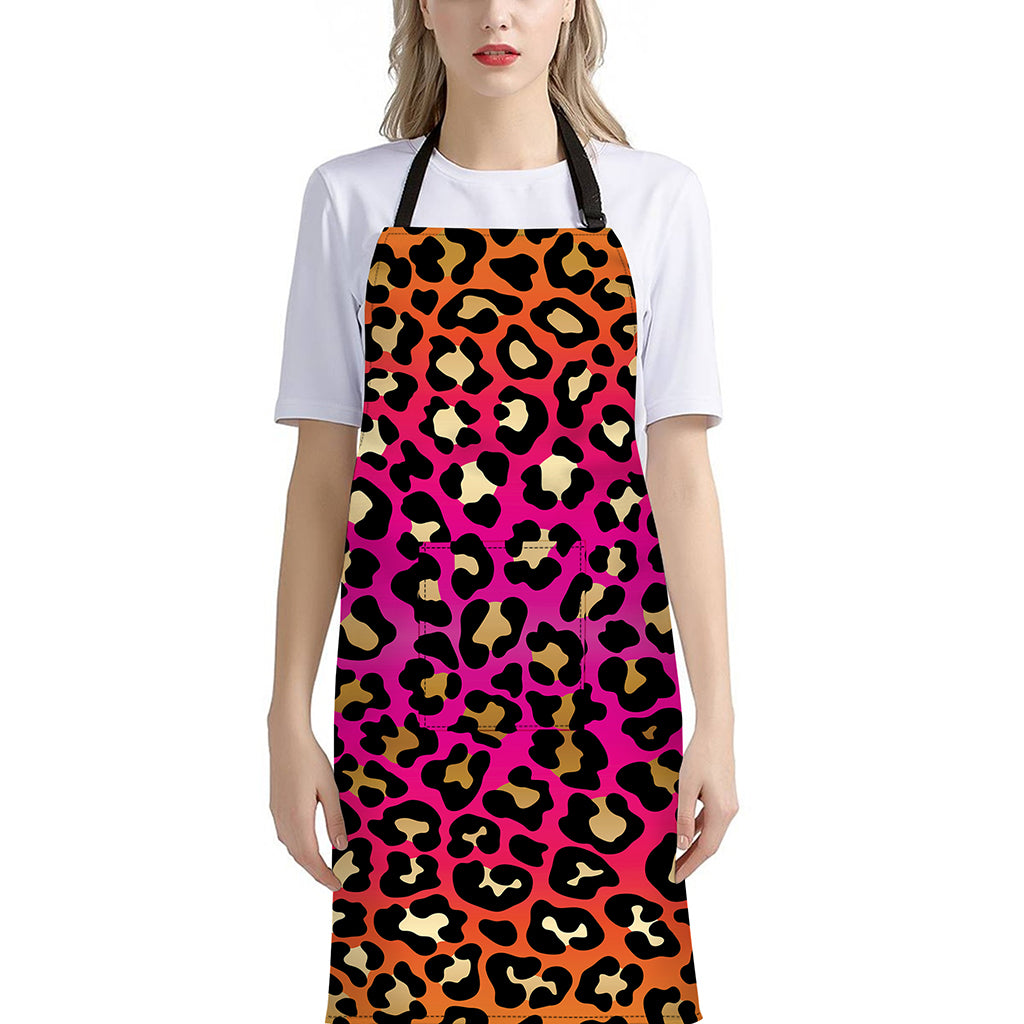 Orange And Purple Leopard Print Bib Apron With Pocket