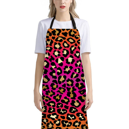 Orange And Purple Leopard Print Bib Apron With Pocket