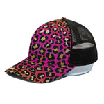 Orange And Purple Leopard Print Black Mesh Trucker Cap