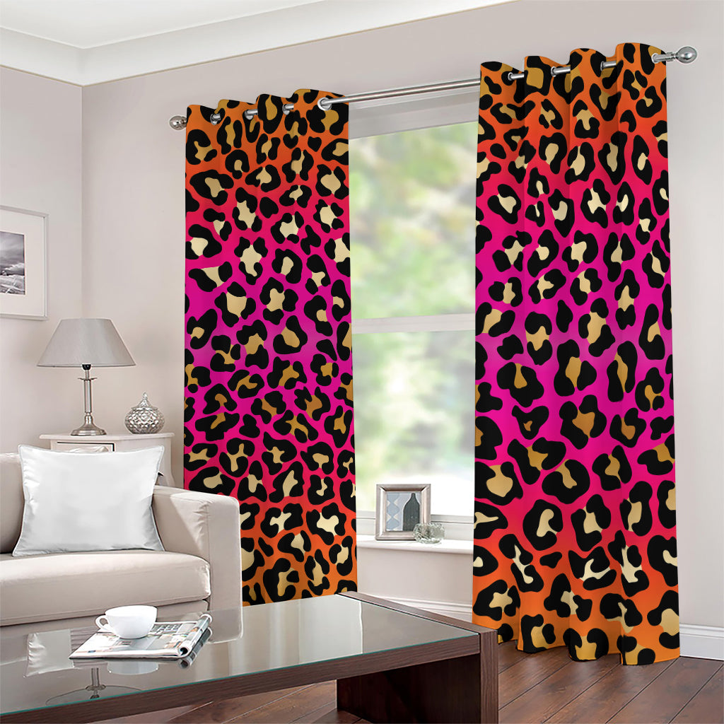 Orange And Purple Leopard Print Blackout Grommet Curtains