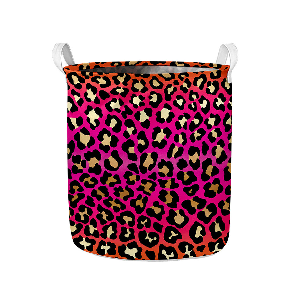 Orange And Purple Leopard Print Collapsible Laundry Basket