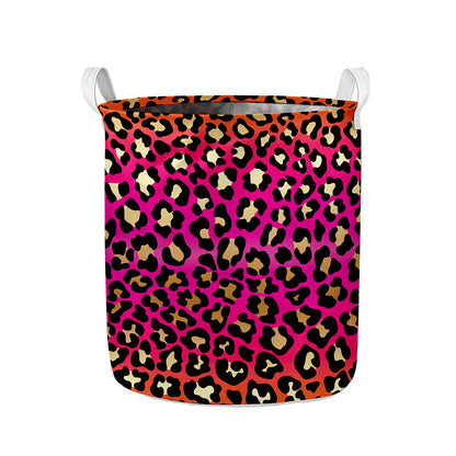 Orange And Purple Leopard Print Collapsible Laundry Basket