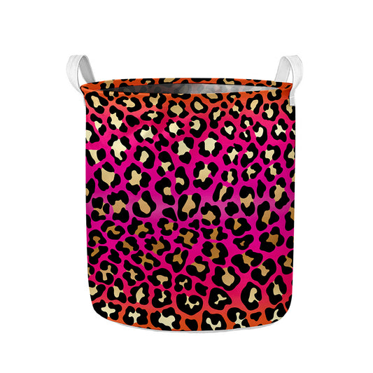 Orange And Purple Leopard Print Collapsible Laundry Basket