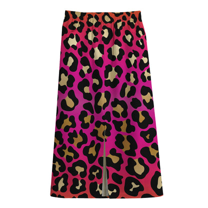 Orange And Purple Leopard Print Cotton Front Slit Maxi Skirt