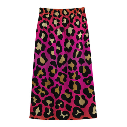 Orange And Purple Leopard Print Cotton Front Slit Maxi Skirt