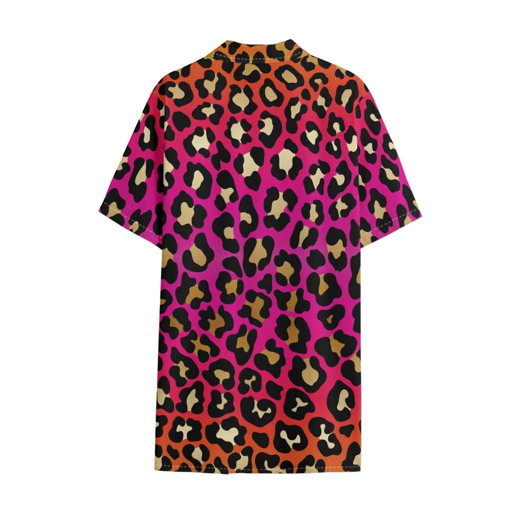 Orange And Purple Leopard Print Cotton Hawaiian Shirt