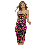 Orange And Purple Leopard Print Cross Back Cami Dress