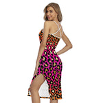 Orange And Purple Leopard Print Cross Back Cami Dress