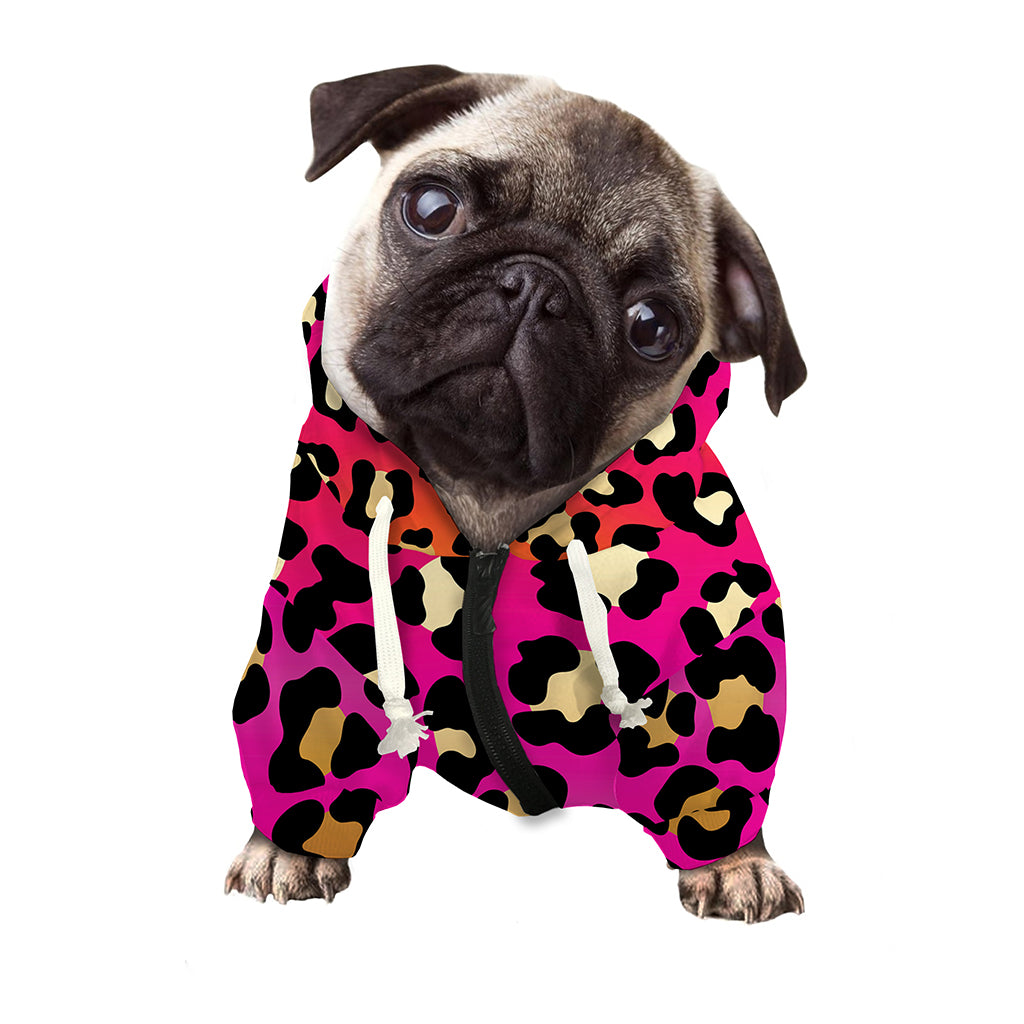 Orange And Purple Leopard Print Dog Zip Up Hoodie