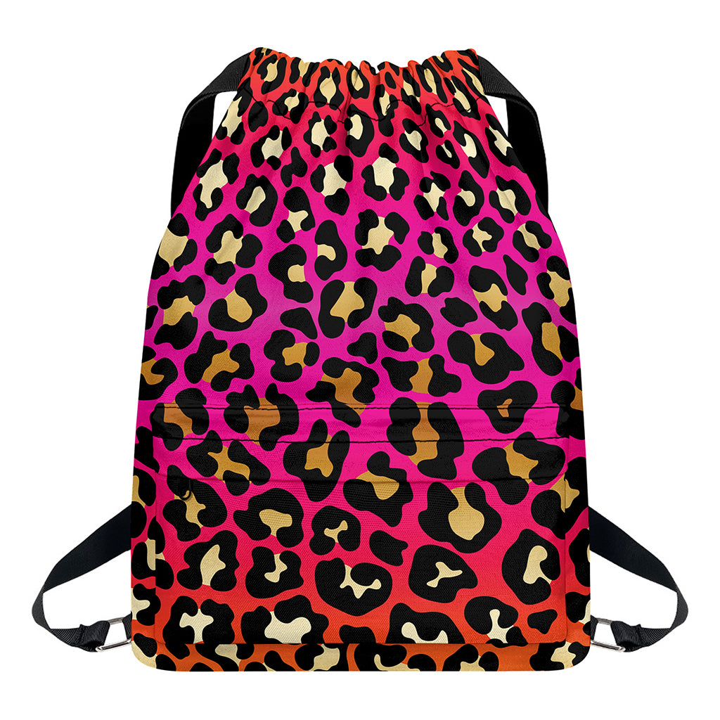 Orange And Purple Leopard Print Drawstring Backpack