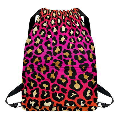 Orange And Purple Leopard Print Drawstring Backpack