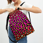 Orange And Purple Leopard Print Drawstring Backpack