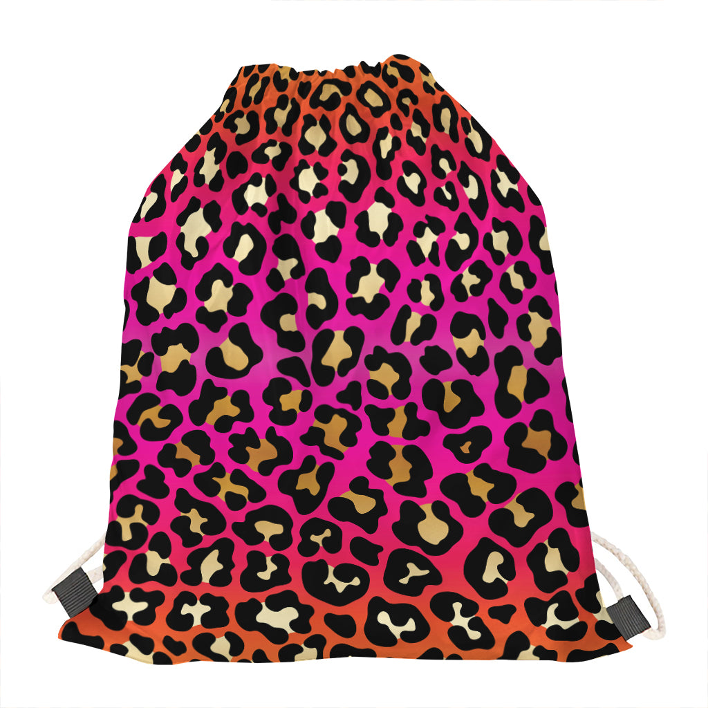 Orange And Purple Leopard Print Drawstring Bag