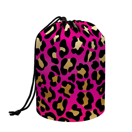 Orange And Purple Leopard Print Drawstring Makeup Bag