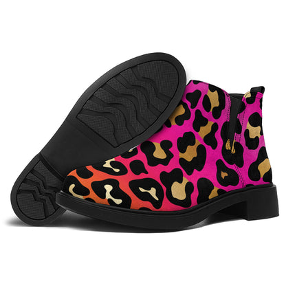 Orange And Purple Leopard Print Flat Ankle Boots