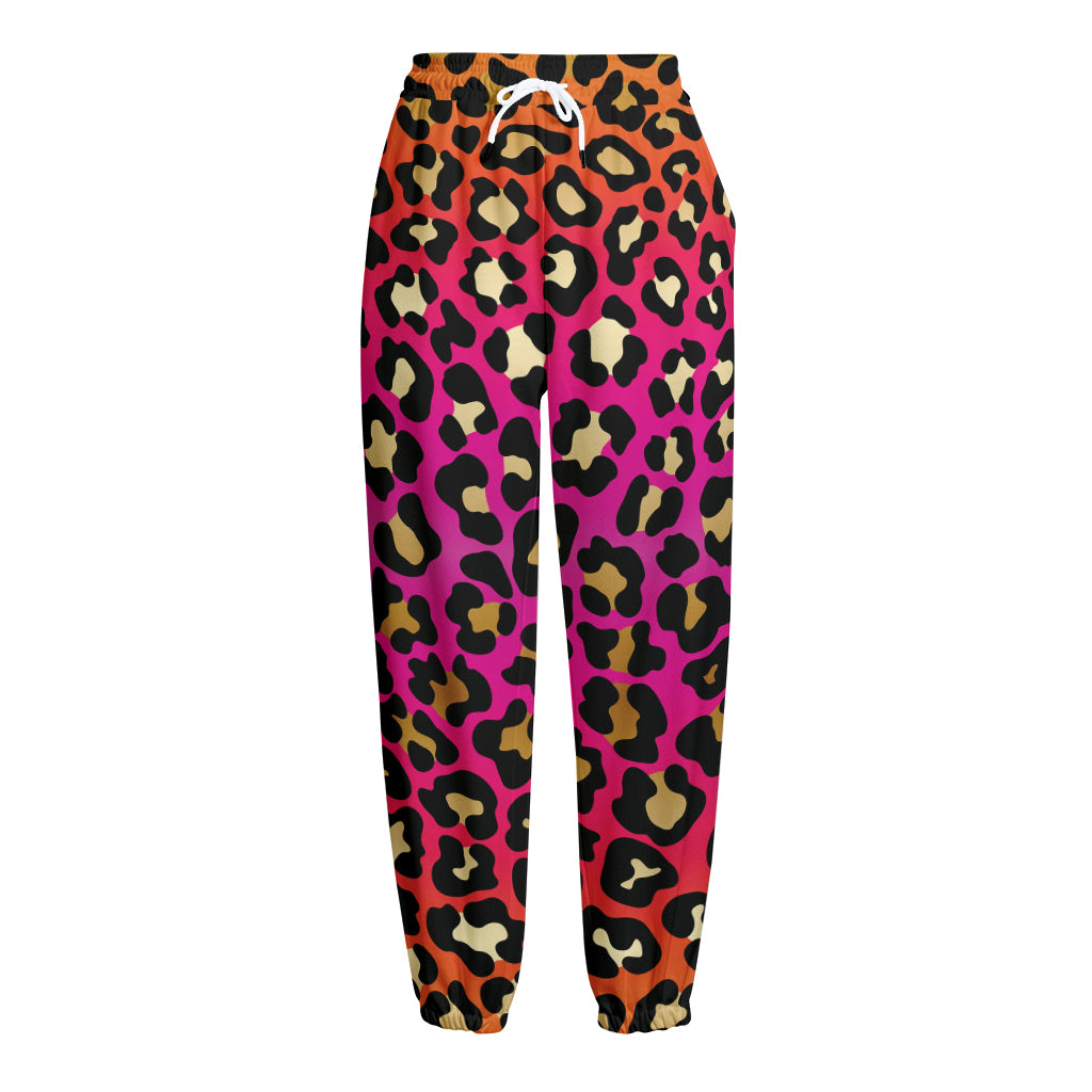 Orange And Purple Leopard Print Fleece Lined Knit Pants