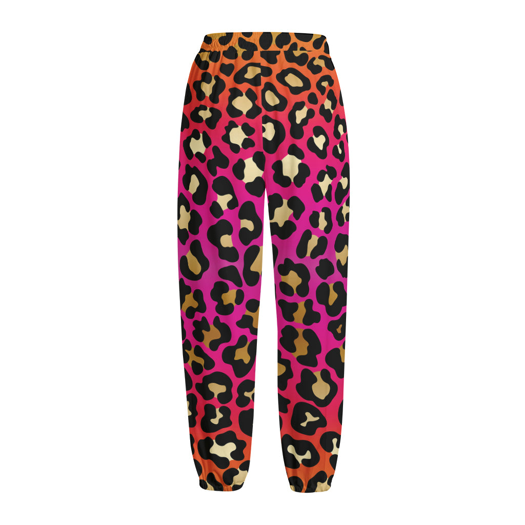 Orange And Purple Leopard Print Fleece Lined Knit Pants
