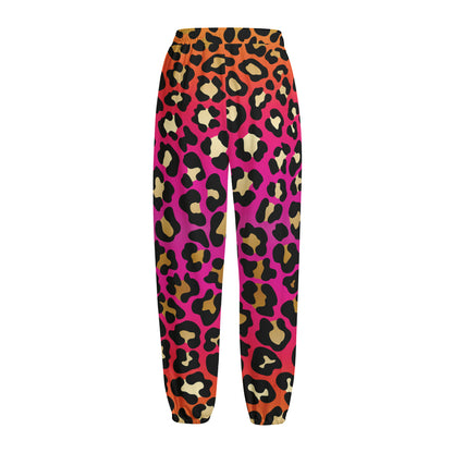 Orange And Purple Leopard Print Fleece Lined Knit Pants