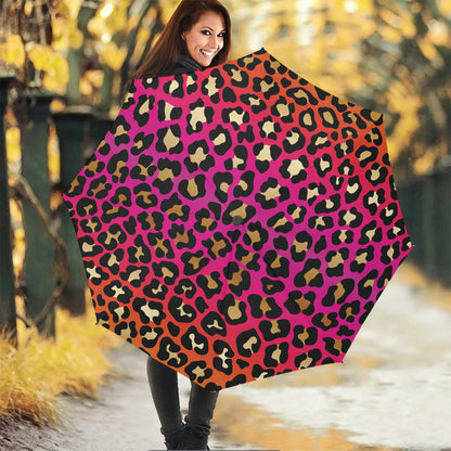 Orange And Purple Leopard Print Foldable Umbrella
