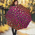 Orange And Purple Leopard Print Foldable Umbrella