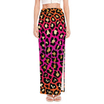 Orange And Purple Leopard Print High Slit Maxi Skirt