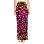 Orange And Purple Leopard Print High Slit Maxi Skirt
