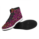 Orange And Purple Leopard Print High Top Leather Sneakers