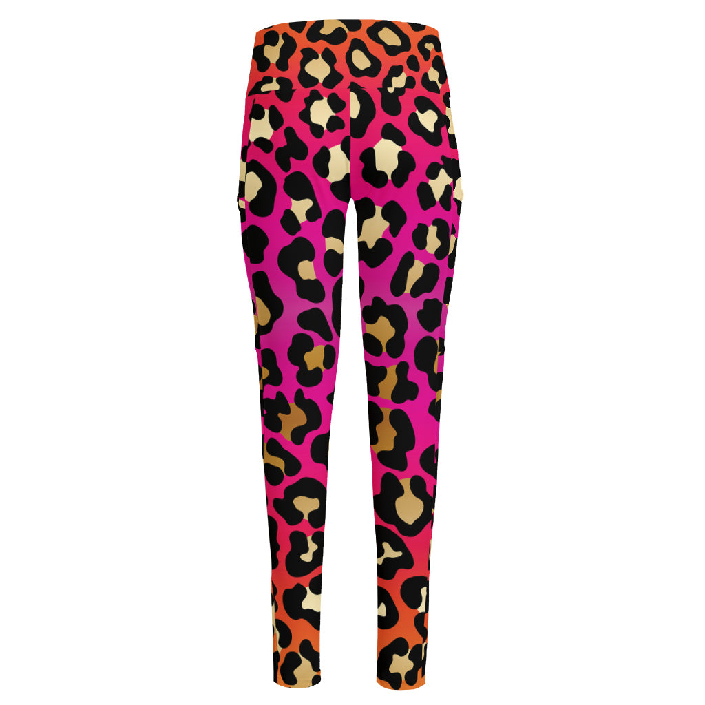 Orange And Purple Leopard Print High-Waisted Pocket Leggings