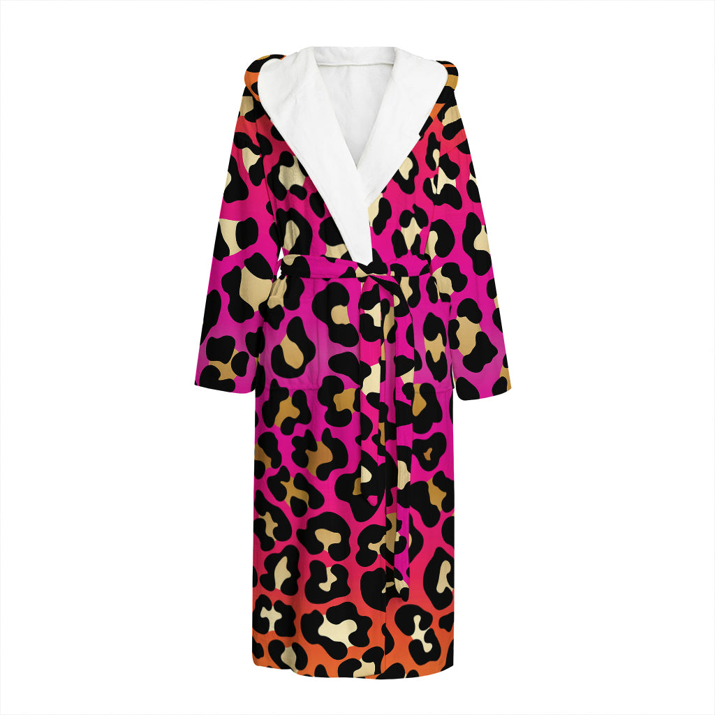Orange And Purple Leopard Print Hooded Bathrobe