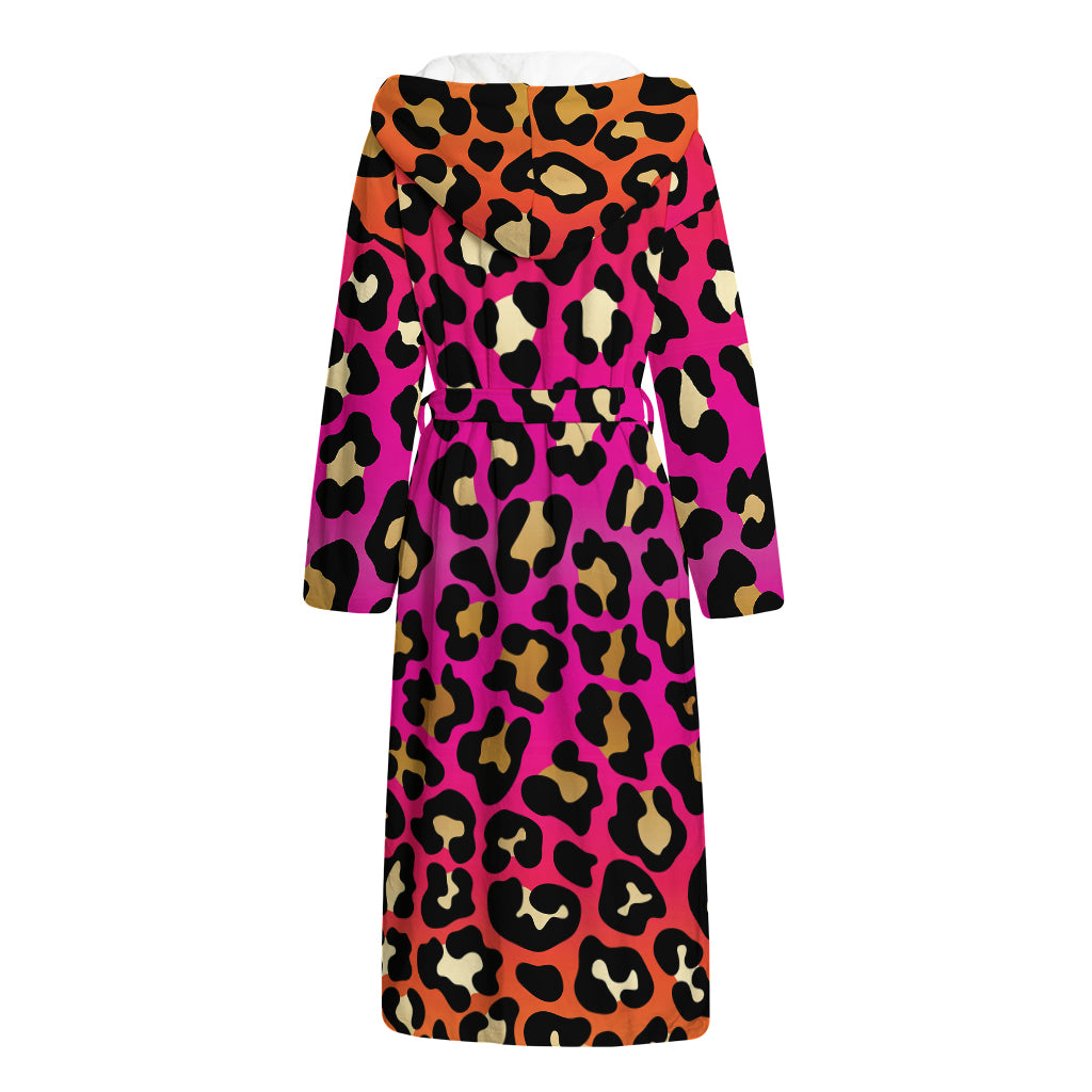 Orange And Purple Leopard Print Hooded Bathrobe