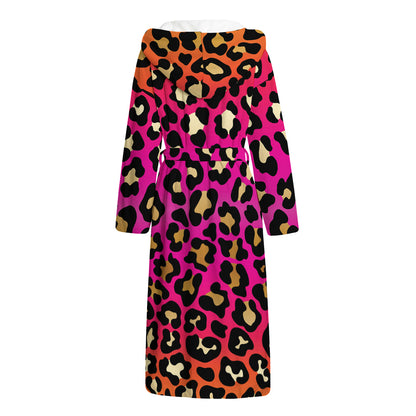 Orange And Purple Leopard Print Hooded Bathrobe