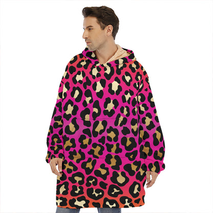 Orange And Purple Leopard Print Hoodie Blanket
